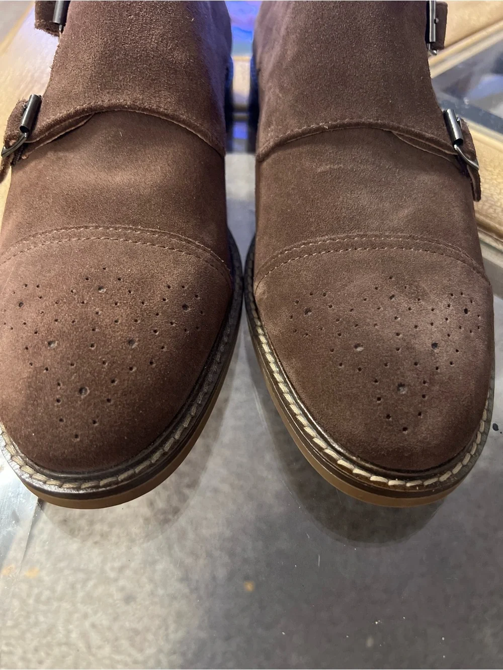 NWOB Joseph Abboud Men's Brown Suede Double Monk Strap Cap Toe Dress Shoes 11M